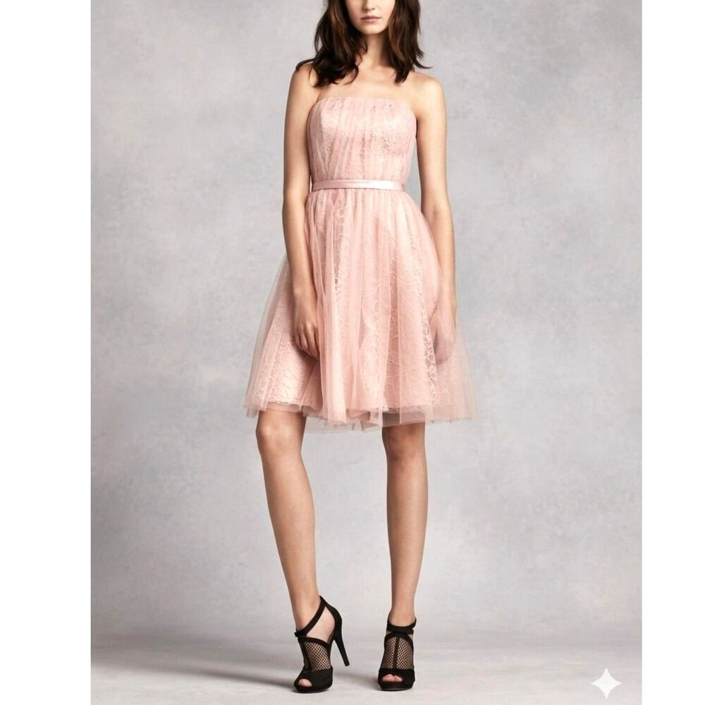 WHITE by VERA WANG Blush Pink Tulle Lace Strapless Dress Corset Sz 0 Designer